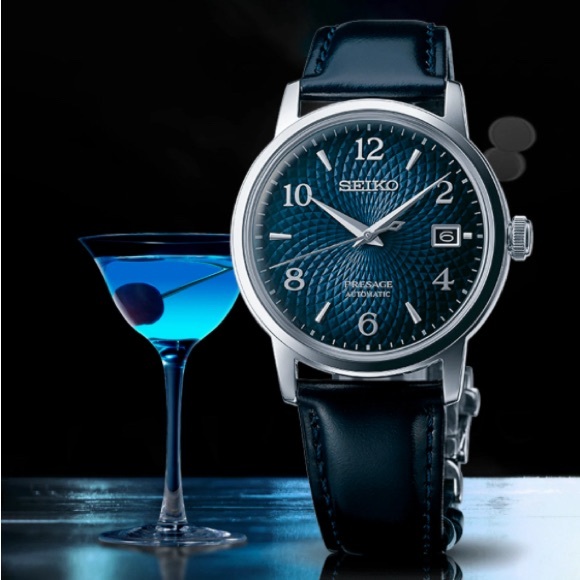 Seiko Manhattan Blue Cocktail Time 38mm + grey nubuck strap - Picture 2 of 7